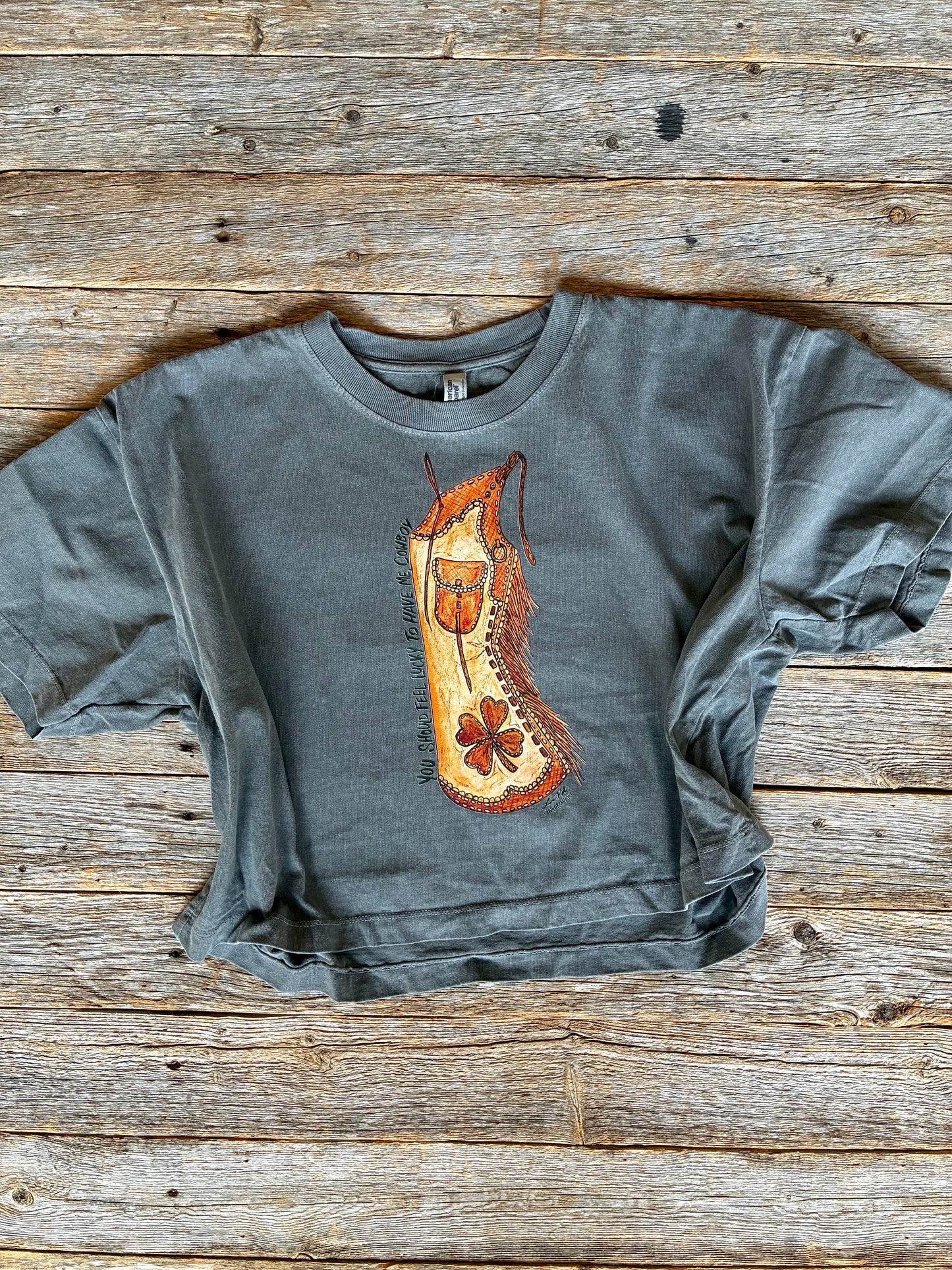 Lucky Cowboy Cotton Cropped Tee Large