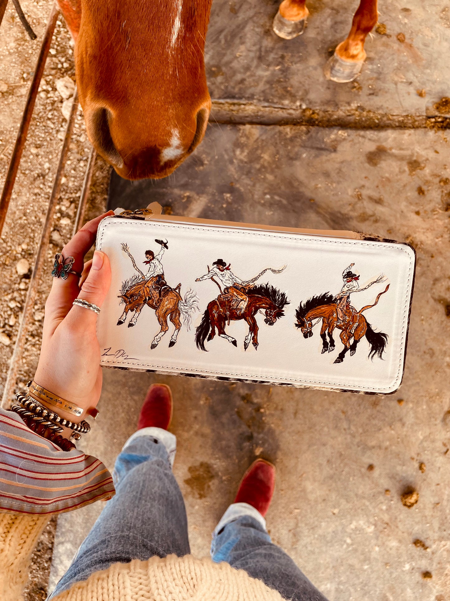 Buckin Broncs Handpainted Cowhide Case