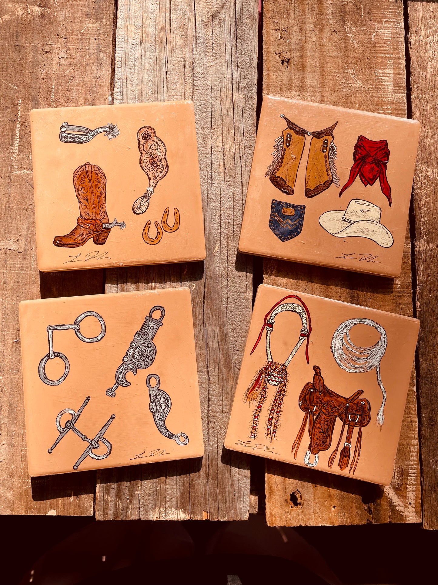 Cowboy Gear Handpainted Coasters