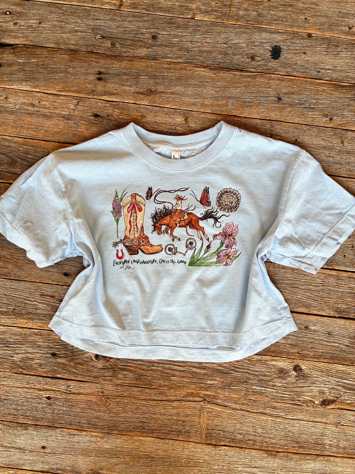 God Is Still Good Cotton Cropped Tee Small