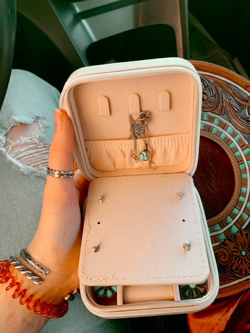 Tan Pony Mirror Mini Jewelry Case